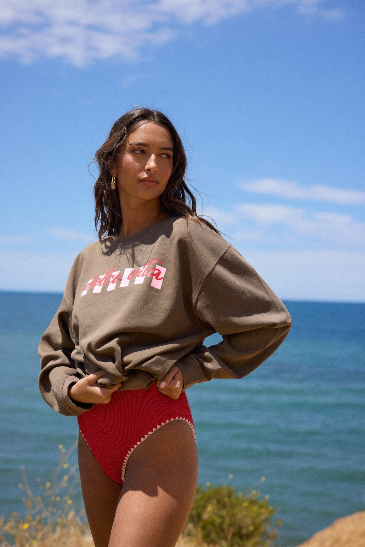 "Dolce Vita" Garment Dye Crewneck - Brown