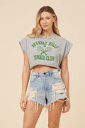Heather Grey W/ Green Printed Athletic Crop Top