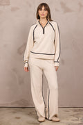 Knit Contrast 2-Piece Set in Heathered Cream