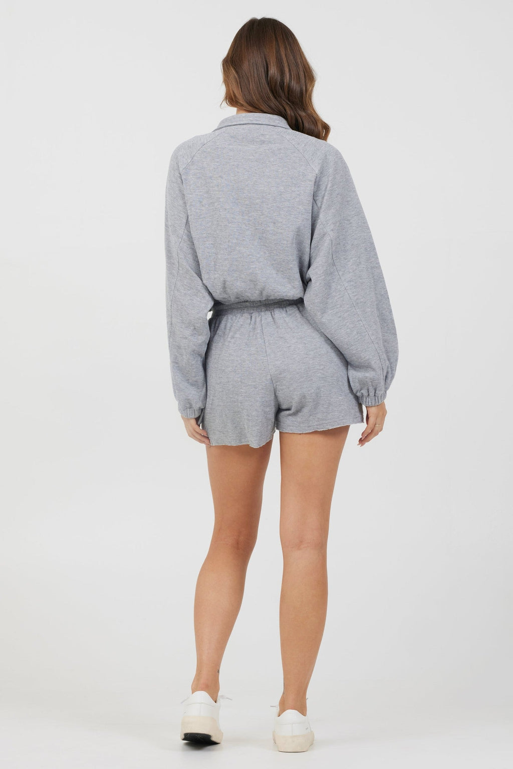 Heather Grey Bounded Textured Jersey Zip Up W/ Tie