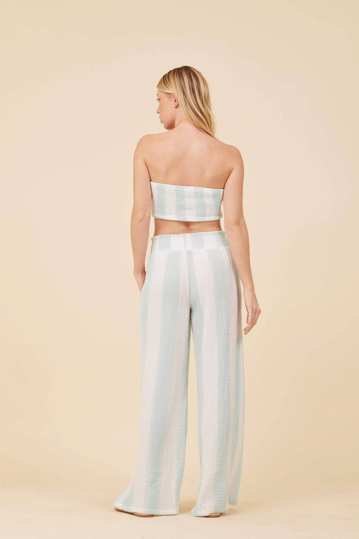 Mint & White Cabana Stripe Gauze Bandeau Crop Top