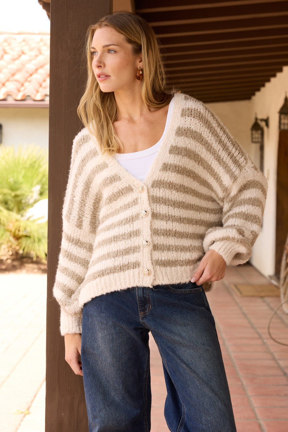 Ivory/Taupe Striped Cardigan