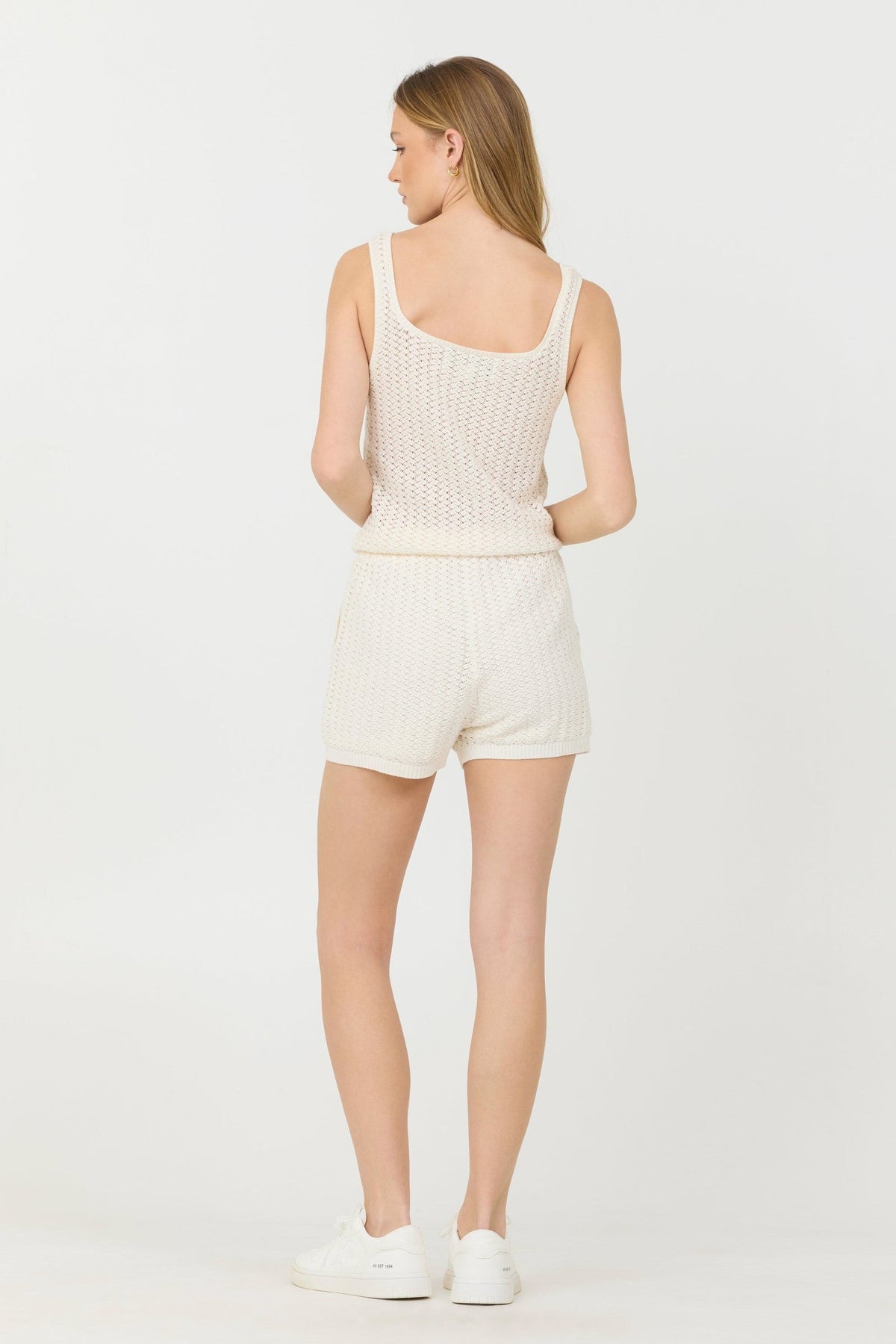 White Open Crochet Romper