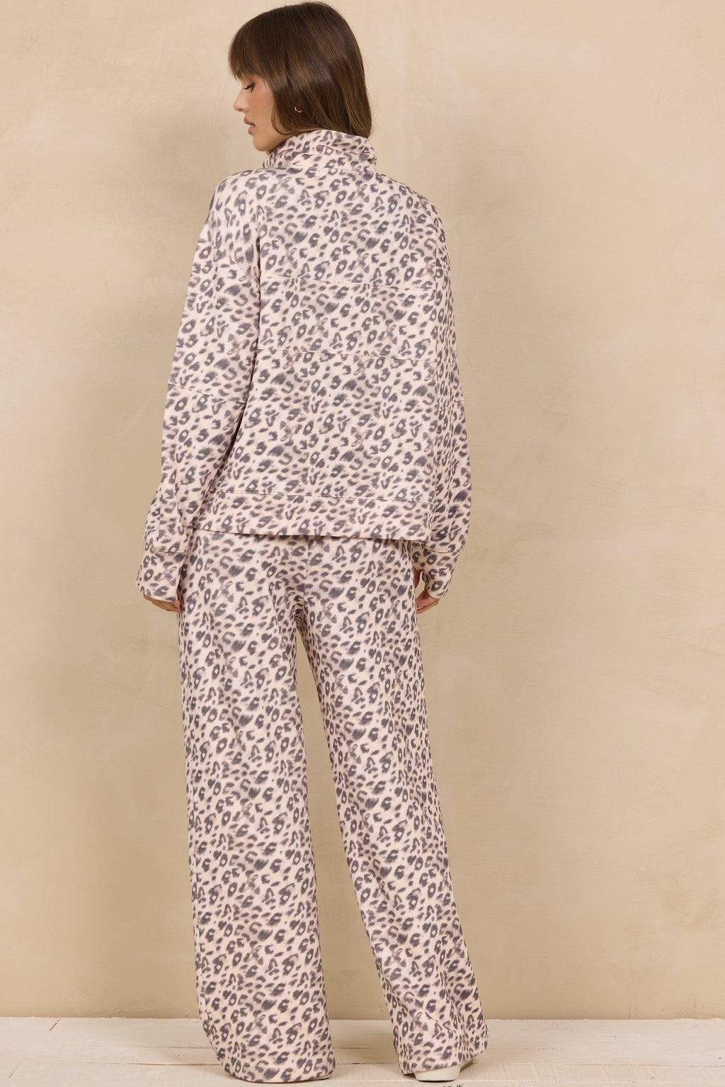 Printed Cloud Quarter Zip & Pant Set in Leopard