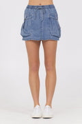 Washed Denim Tencel Bubble Skort
