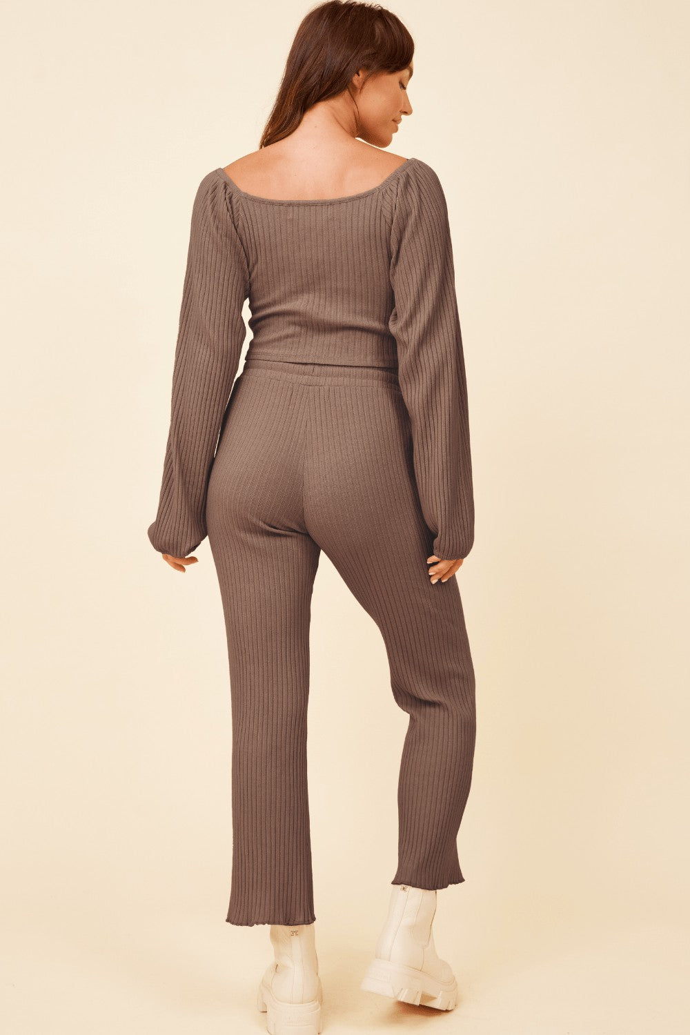 Chestnut Double Twist Ribbed Long Sleeve Top