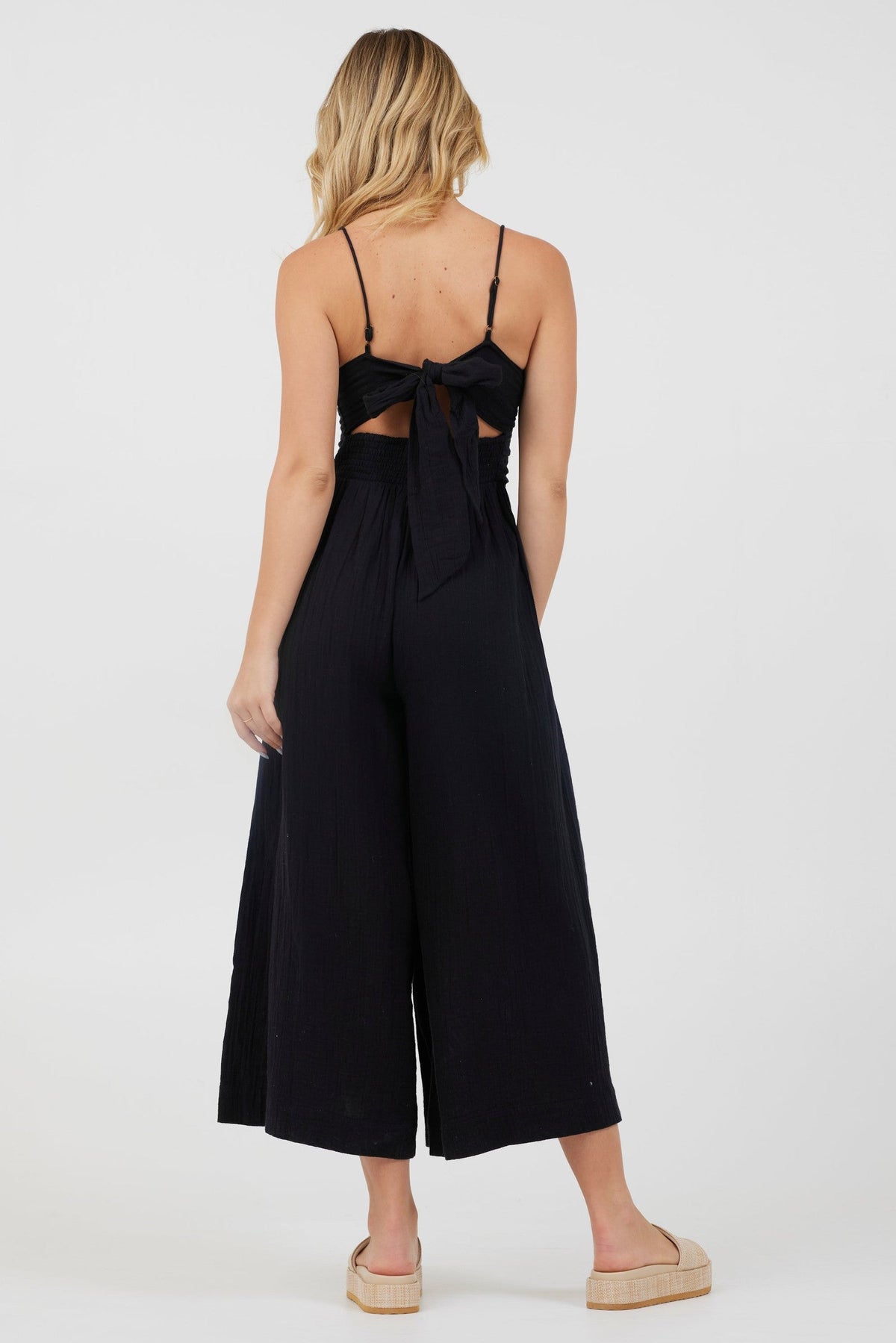 Black Lightweight Tie Front Jumpsuit