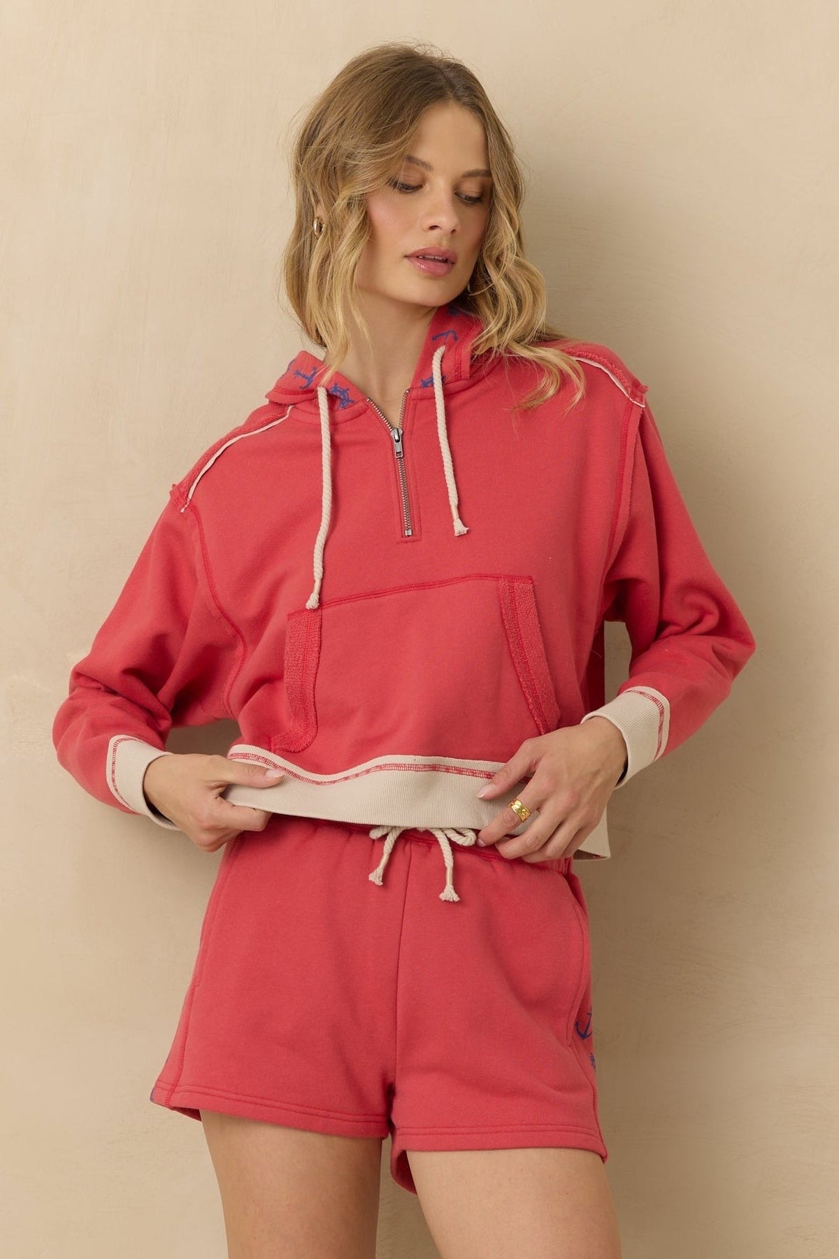 French Terry Nautical Print Hoodie