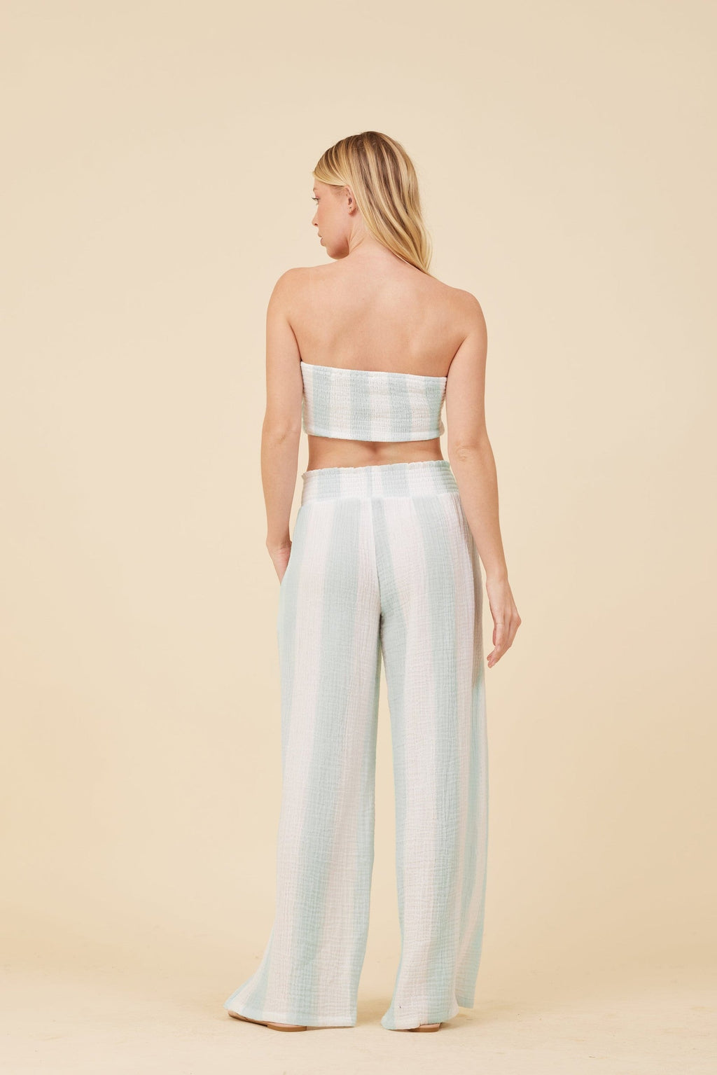 Mint & White Cabana Stripe Gauze Bandeau Crop Top