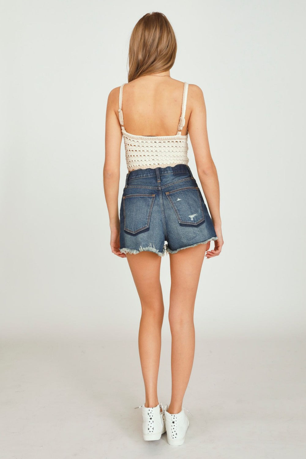 Natural Ivory w/ Khaki Contrast Sweater Crochet Tank