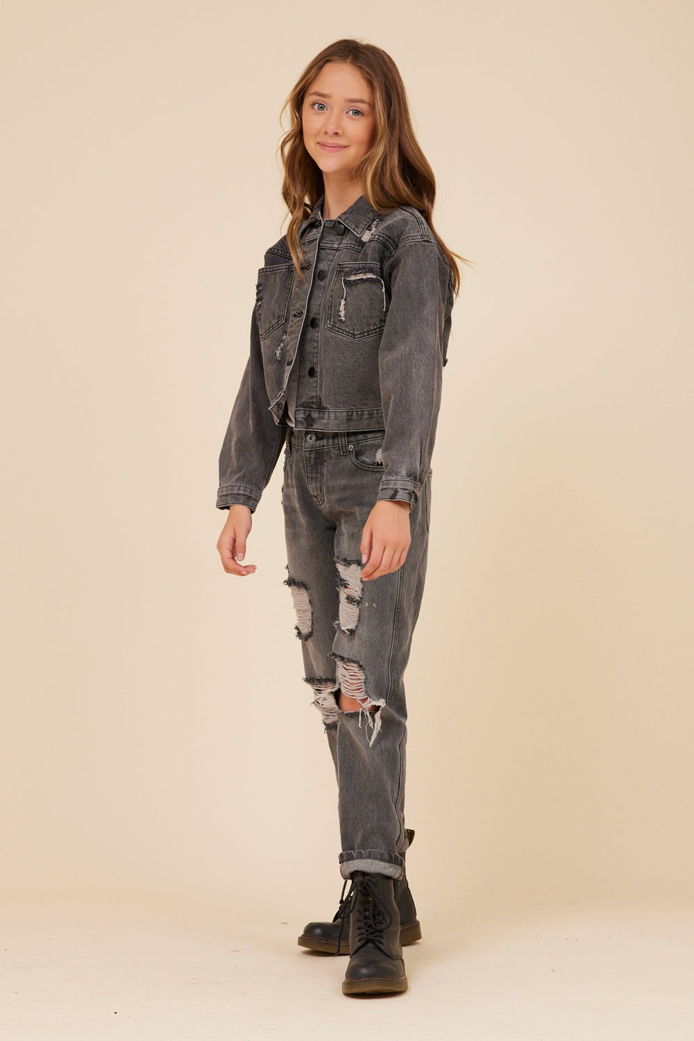 RHINESTONE FRINGE BLACK DENIM JACKET