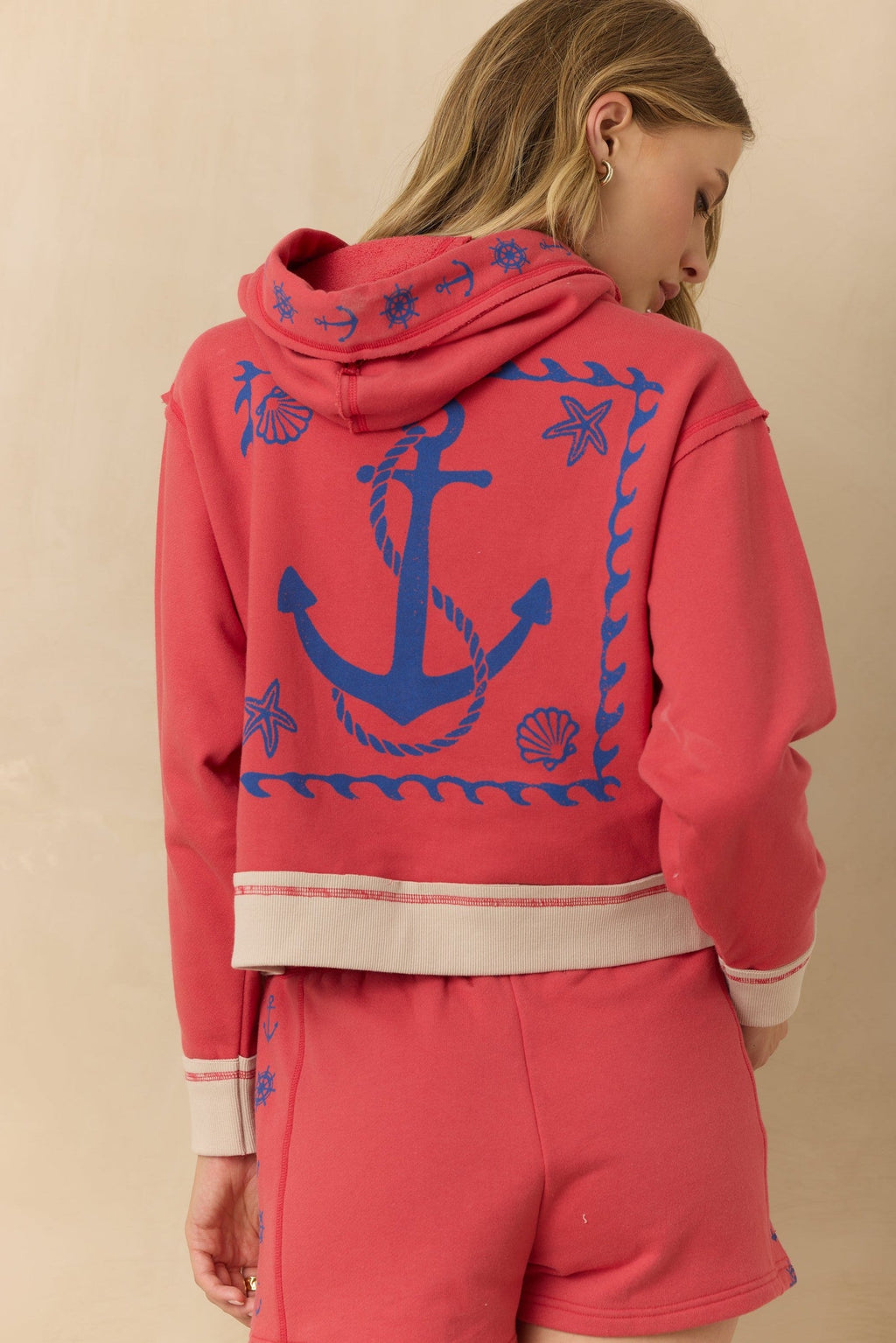 French Terry Nautical Print Hoodie