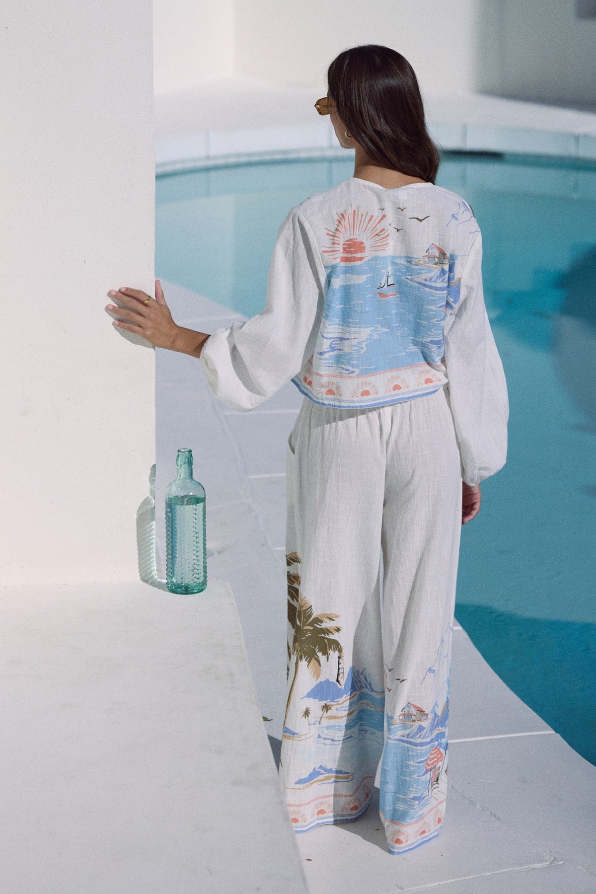 Printed Linen Wide Leg Pant