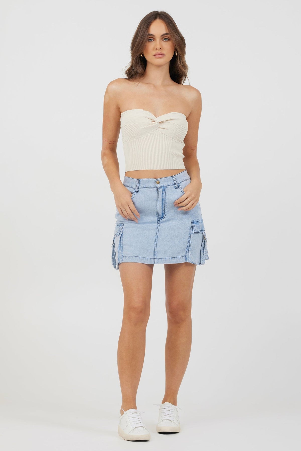 Sunrise Sand Rib Knit Twist Front Tube Top