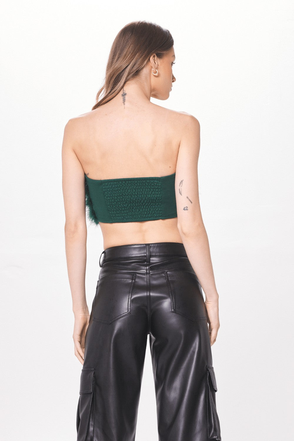 Green Feather Crop Top