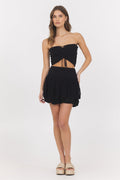 Black Knitted Tube Top + Skirt 2-Piece Set