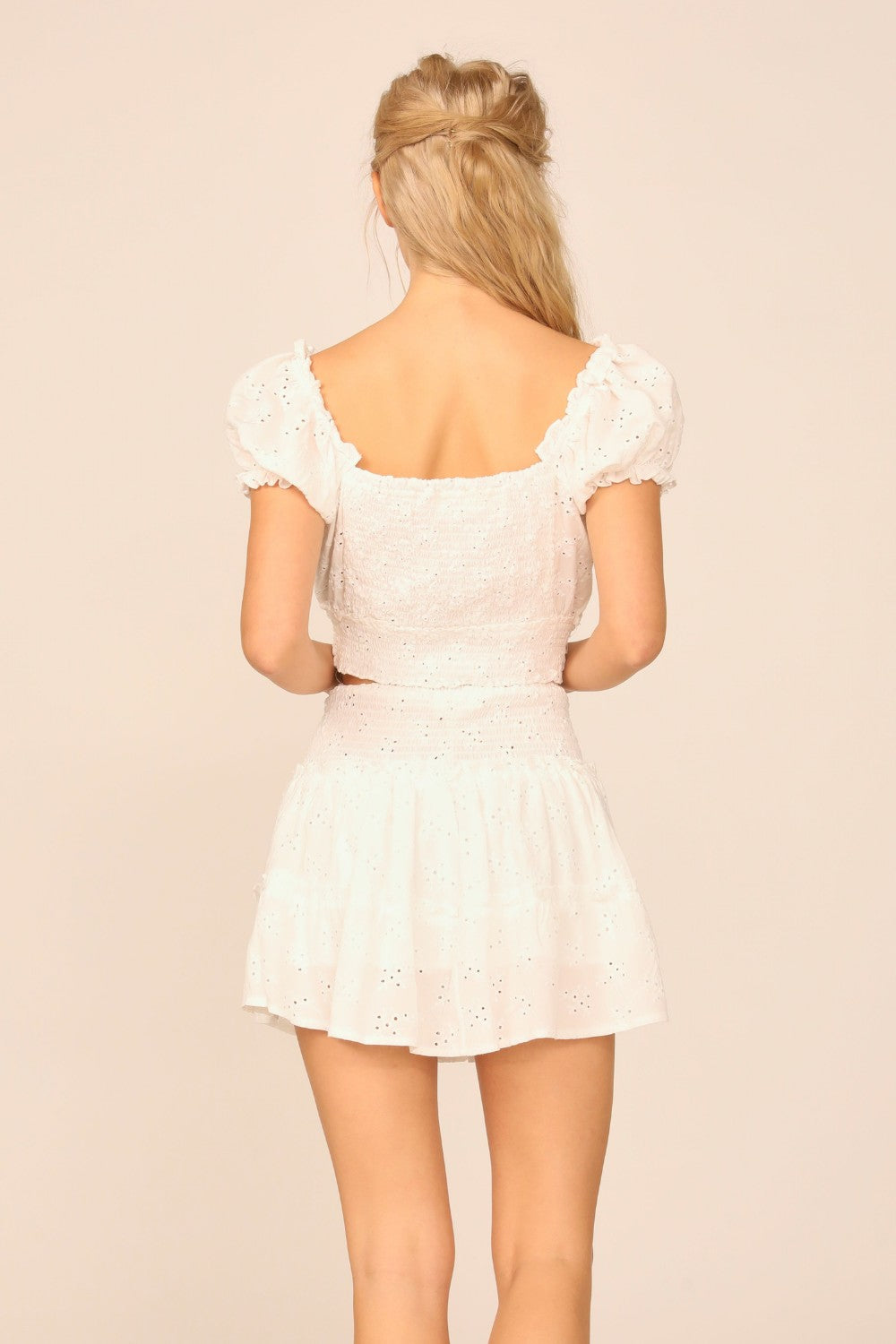 VH x OD - White Eyelet Smocked Crop Top