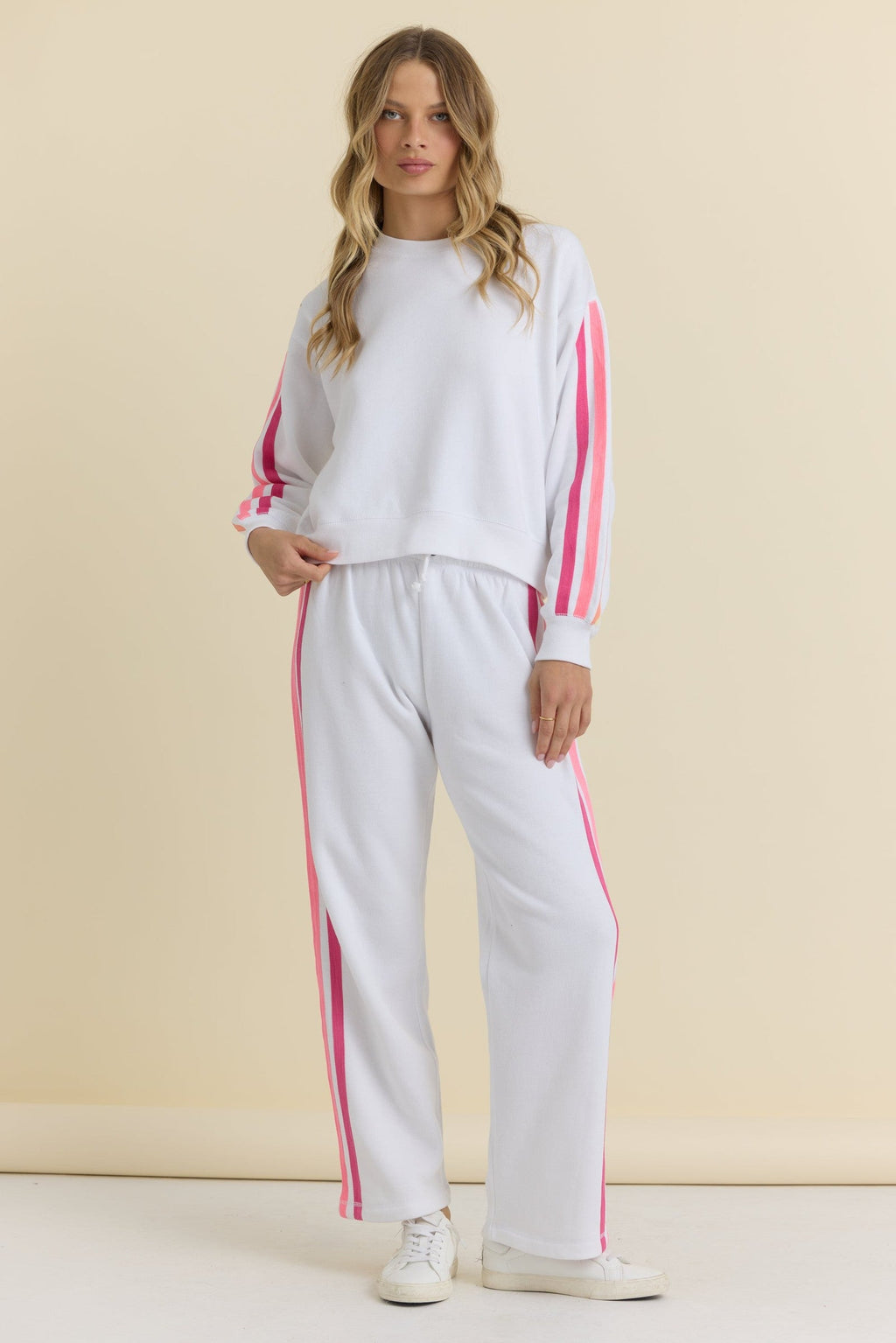 Stripe Twill Tape Fleece Wide Leg Pants