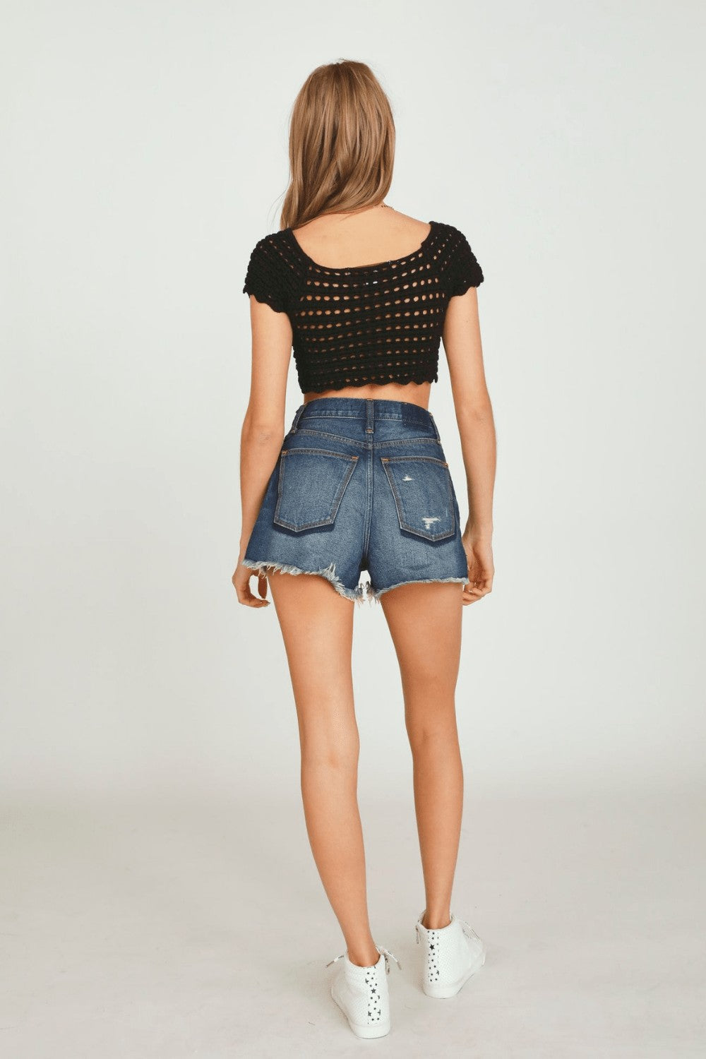 Black Sweater Crochet Cinch Top
