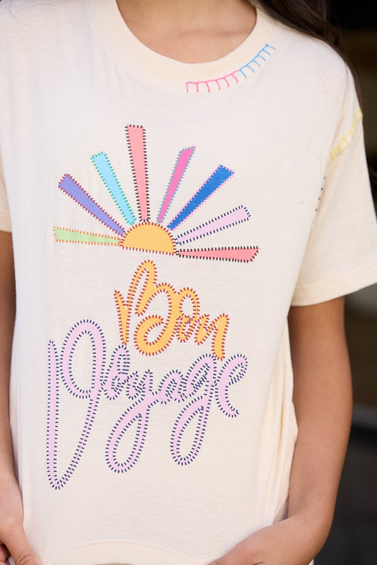 Kids Bon Voyage Print Crochet Stitch Boxy Tee