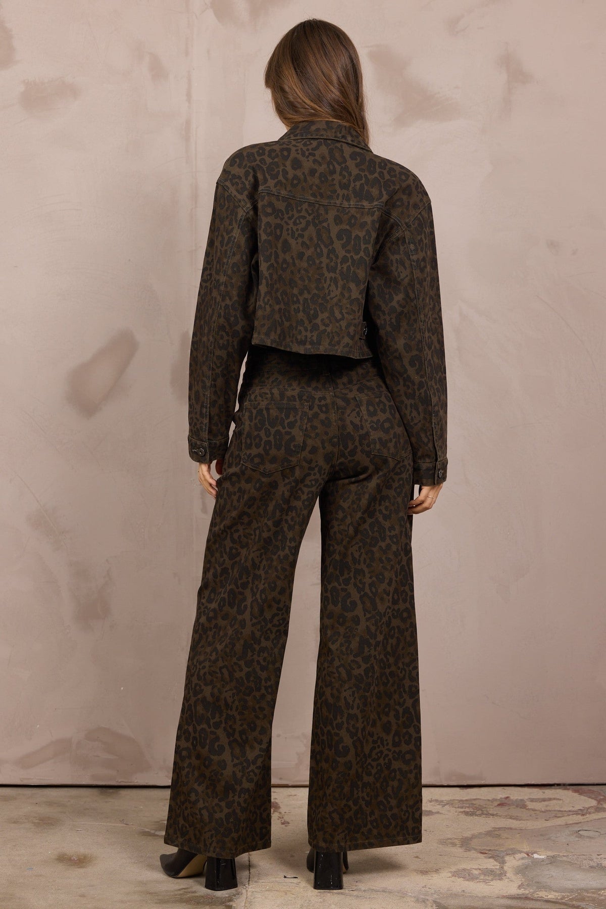 Stretch Denim Print 2-Piece Set in Brown Leopard