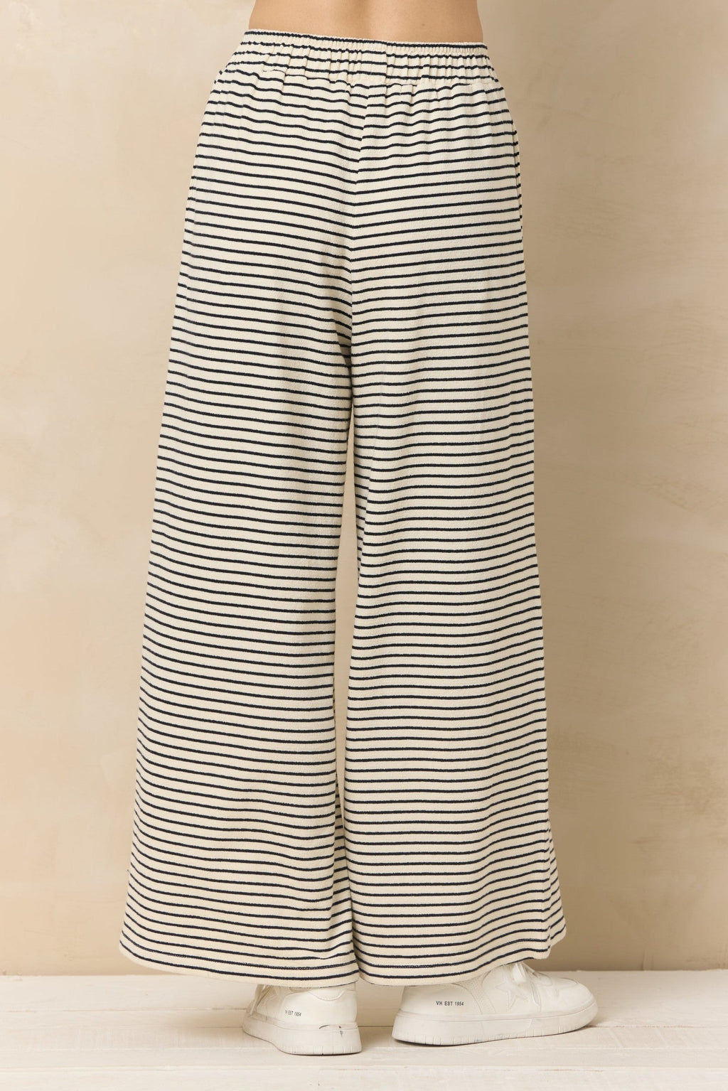 Striped French Terry Cloth Wide Leg Pant