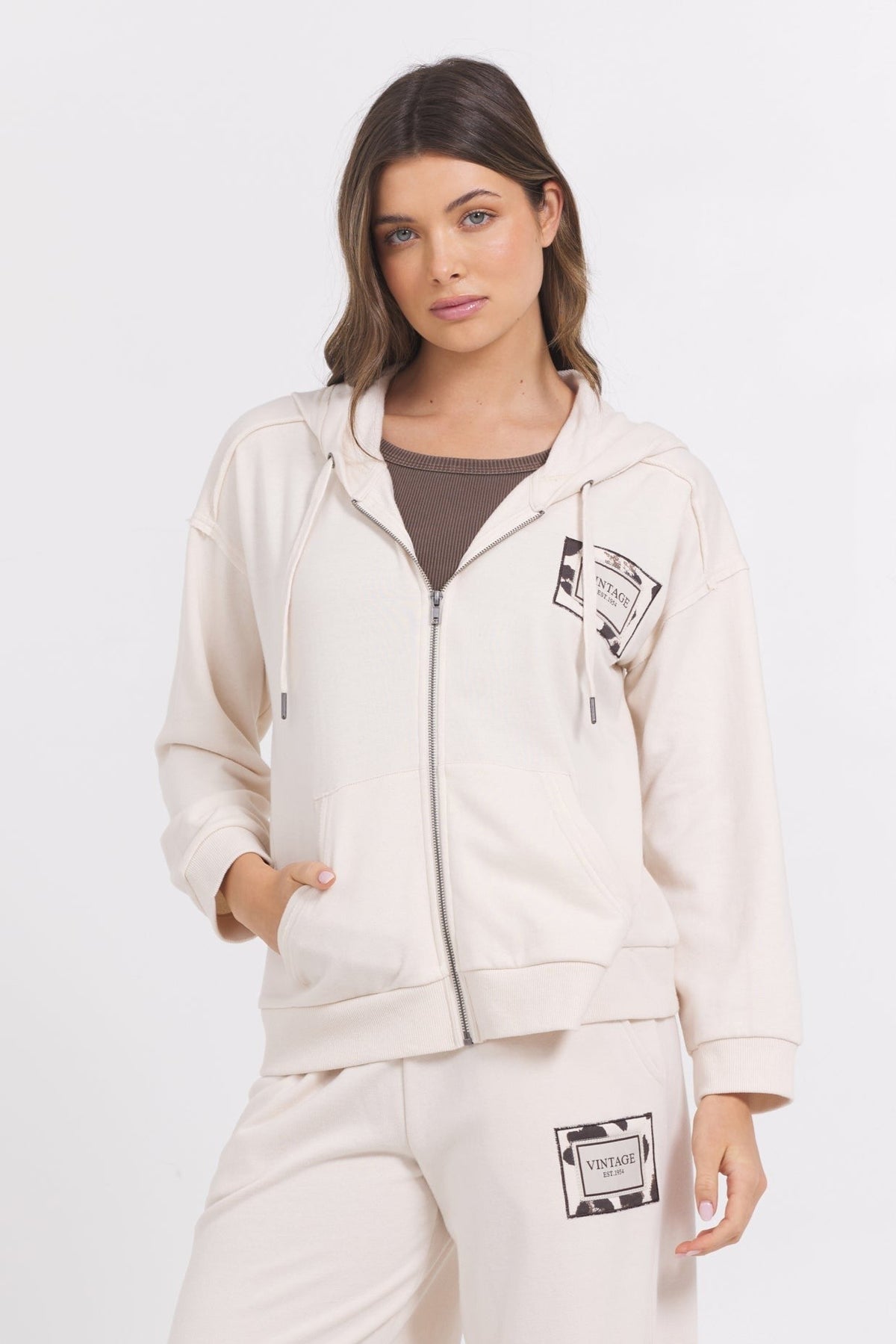 Suede Terry Zip Up