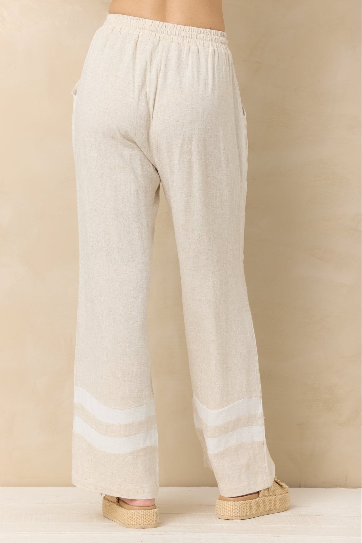 Linen Blend Wide Leg Pant with Contrast Stripe