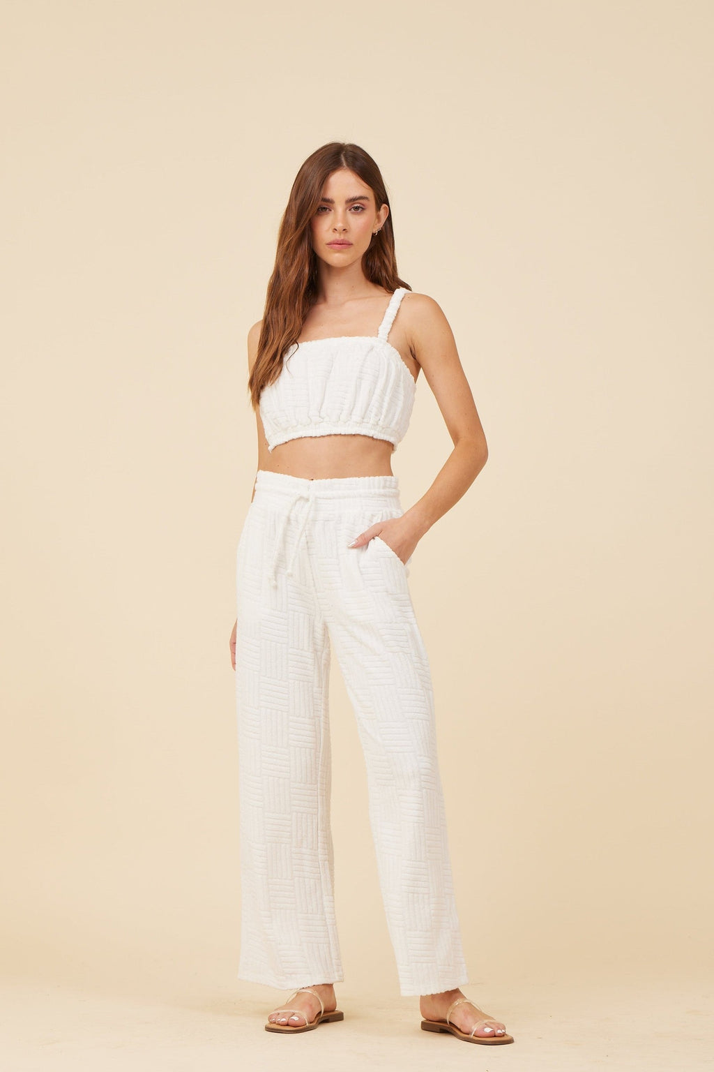 Warm White Corded Terry Cropped Tank