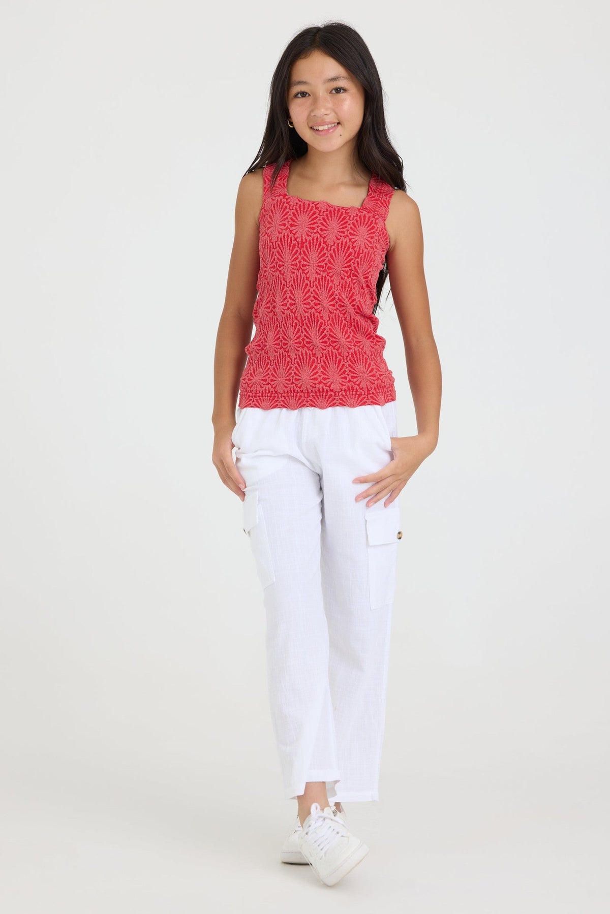Kids White Cargo Pant