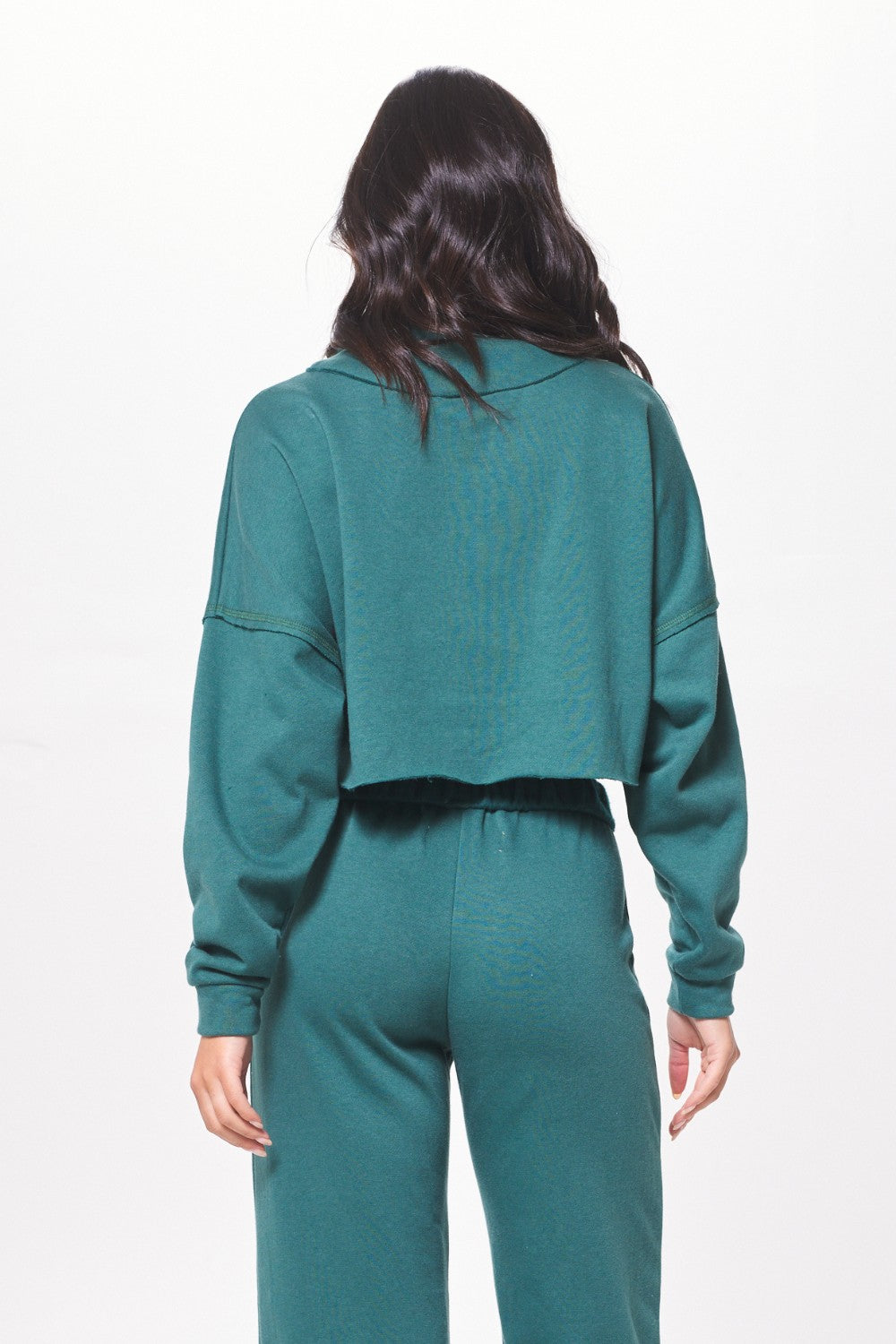 Hunter Green Fleece Quarter Zip w/ Raw Edge