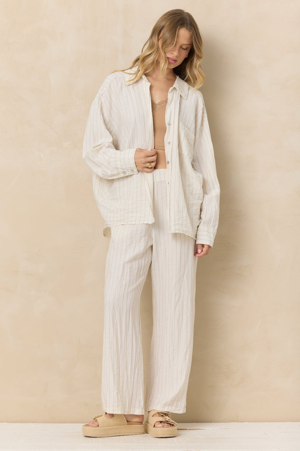 Textured Linen Blend Button Down