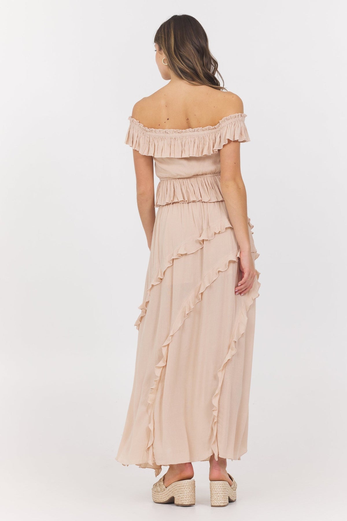Champagne Toast Ruffle Off Shoulder Top