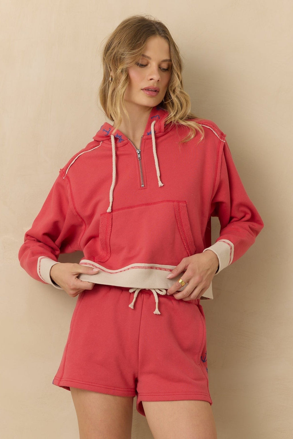 French Terry Nautical Print Hoodie