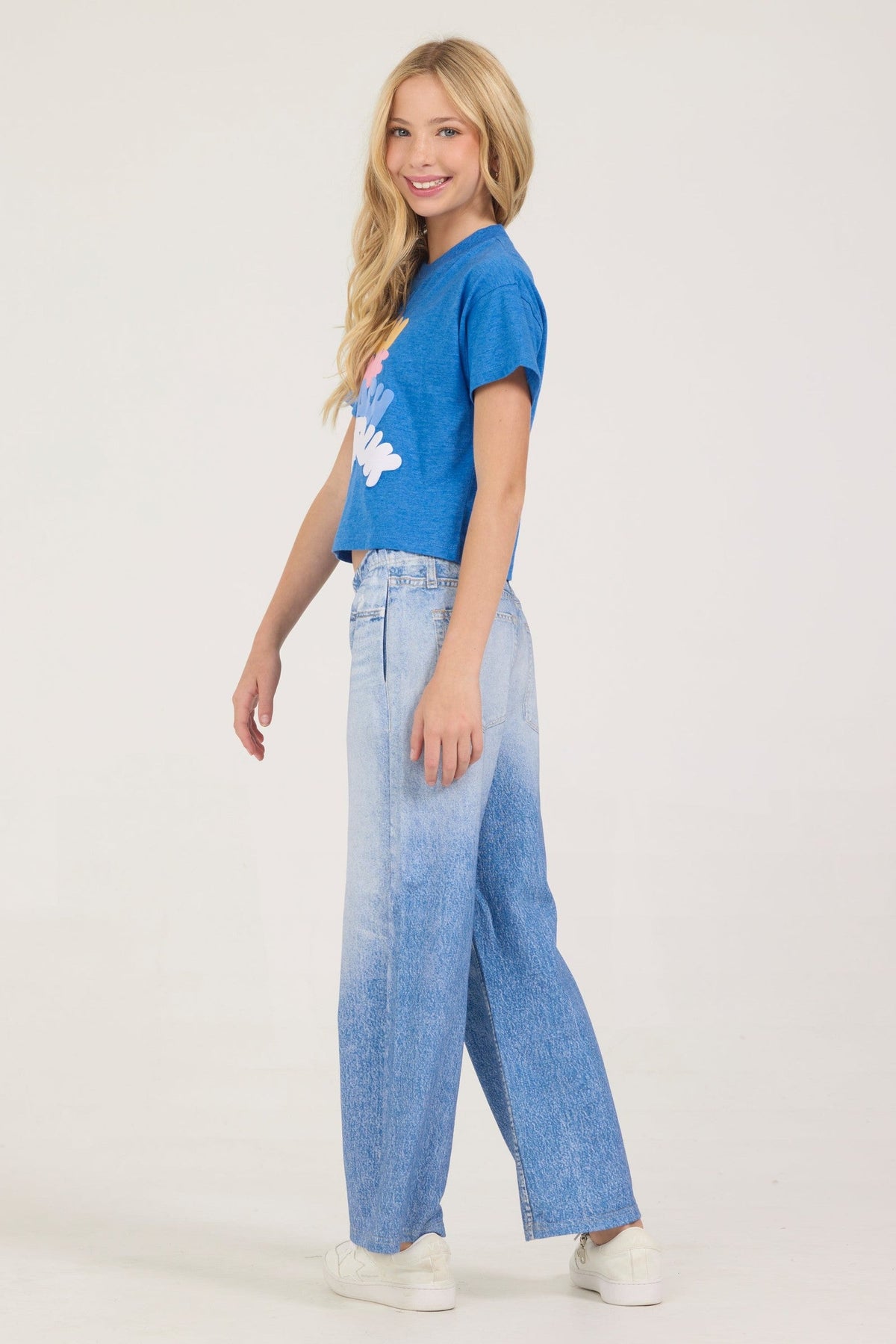 Kids Faux Denim Elastic Pant