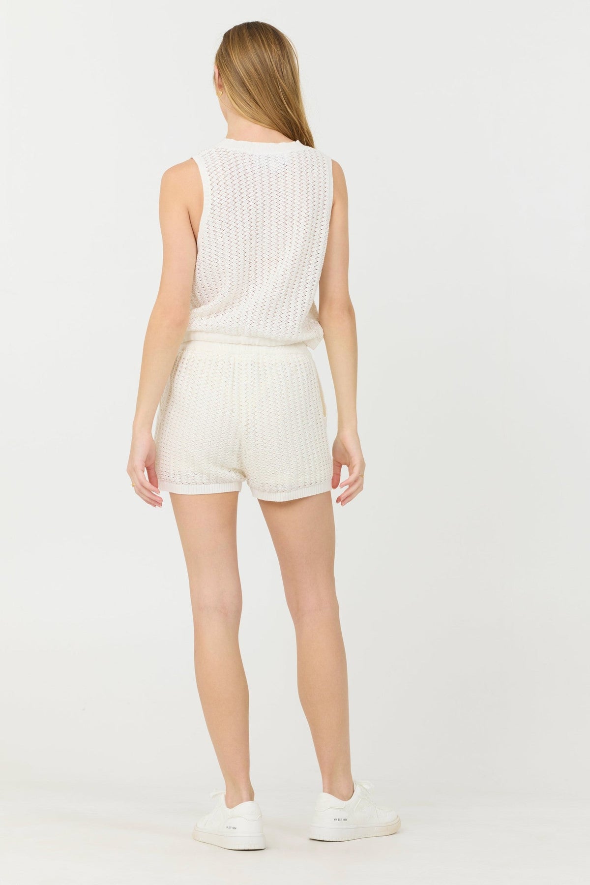 White Open Crochet Shorts