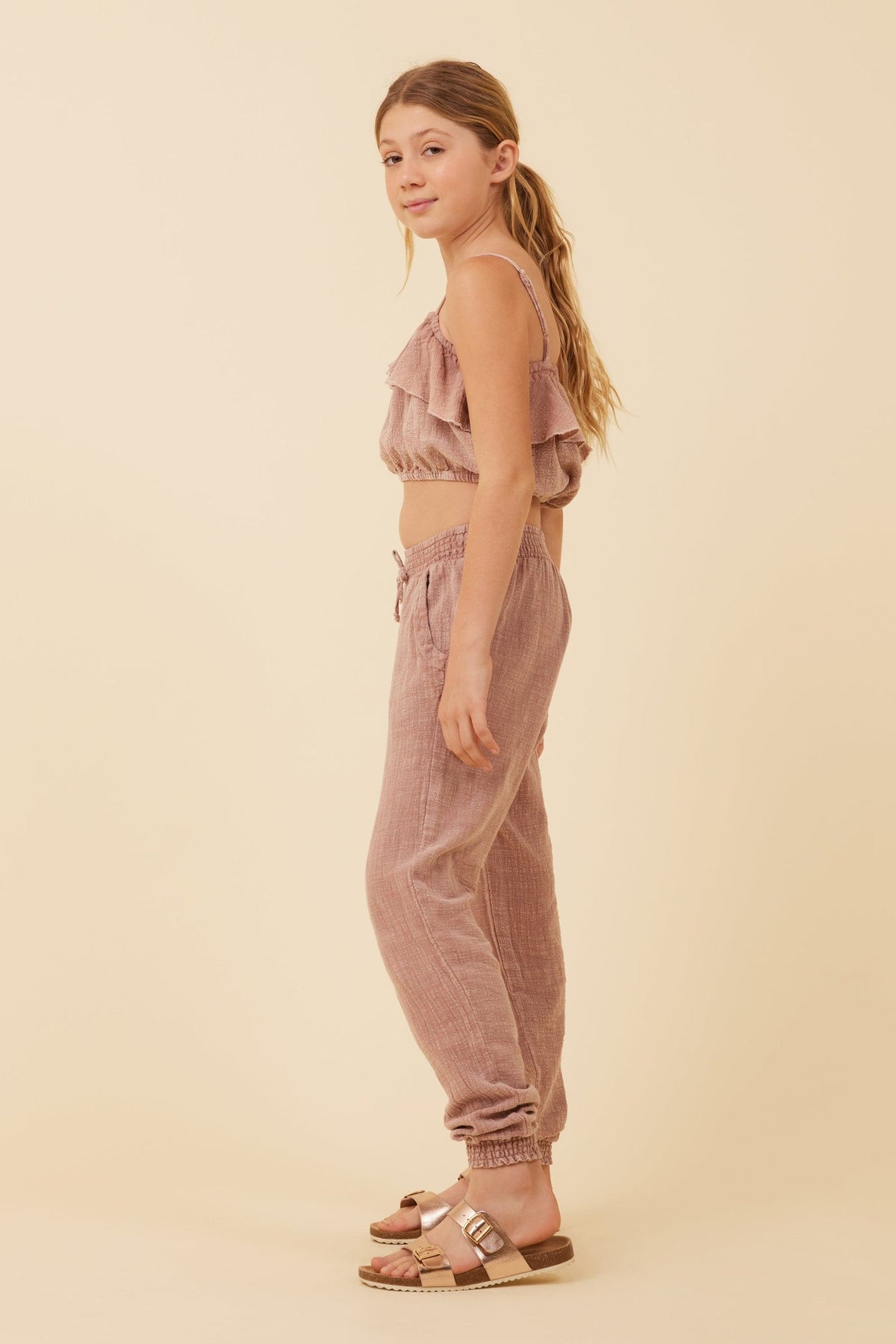 Washed Mauve Texture Ruffle Tube Top