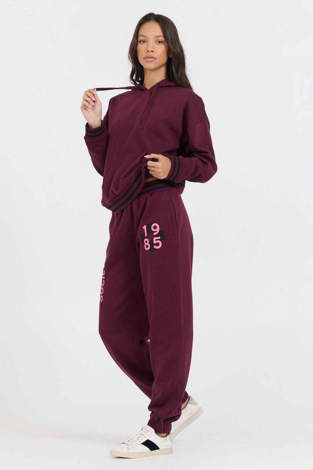 Cabernet W/ Rose Printed Heavy Surf Wash Hoodie