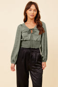 Silver Pine Heavy Satin Criss Cross Blouse