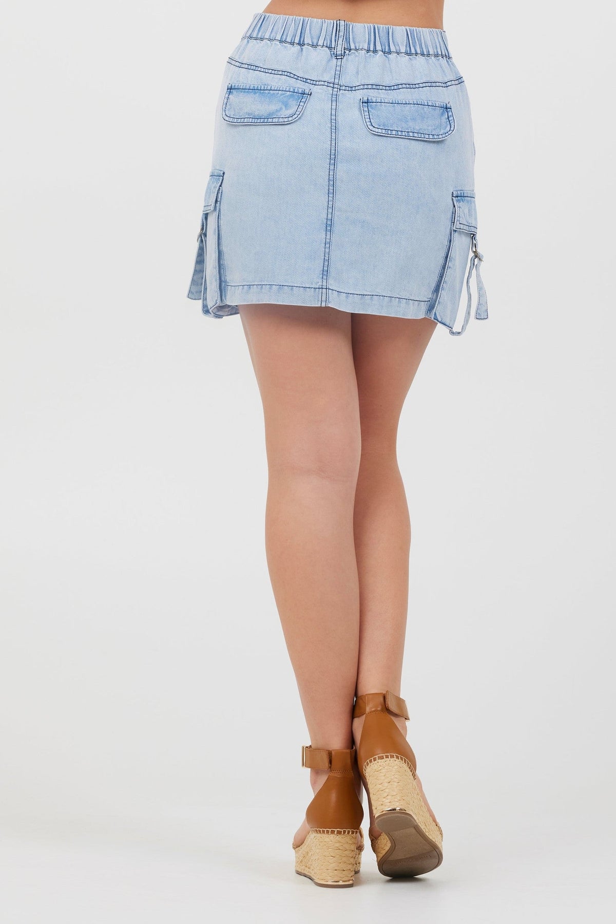 Washed Denim Tencel Cargo Pocket Skirt