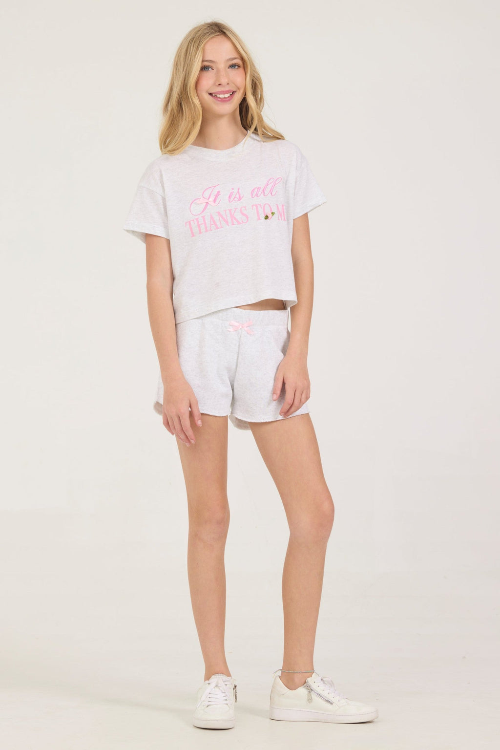 Kids Ash Grey All Thanks Bow Tee