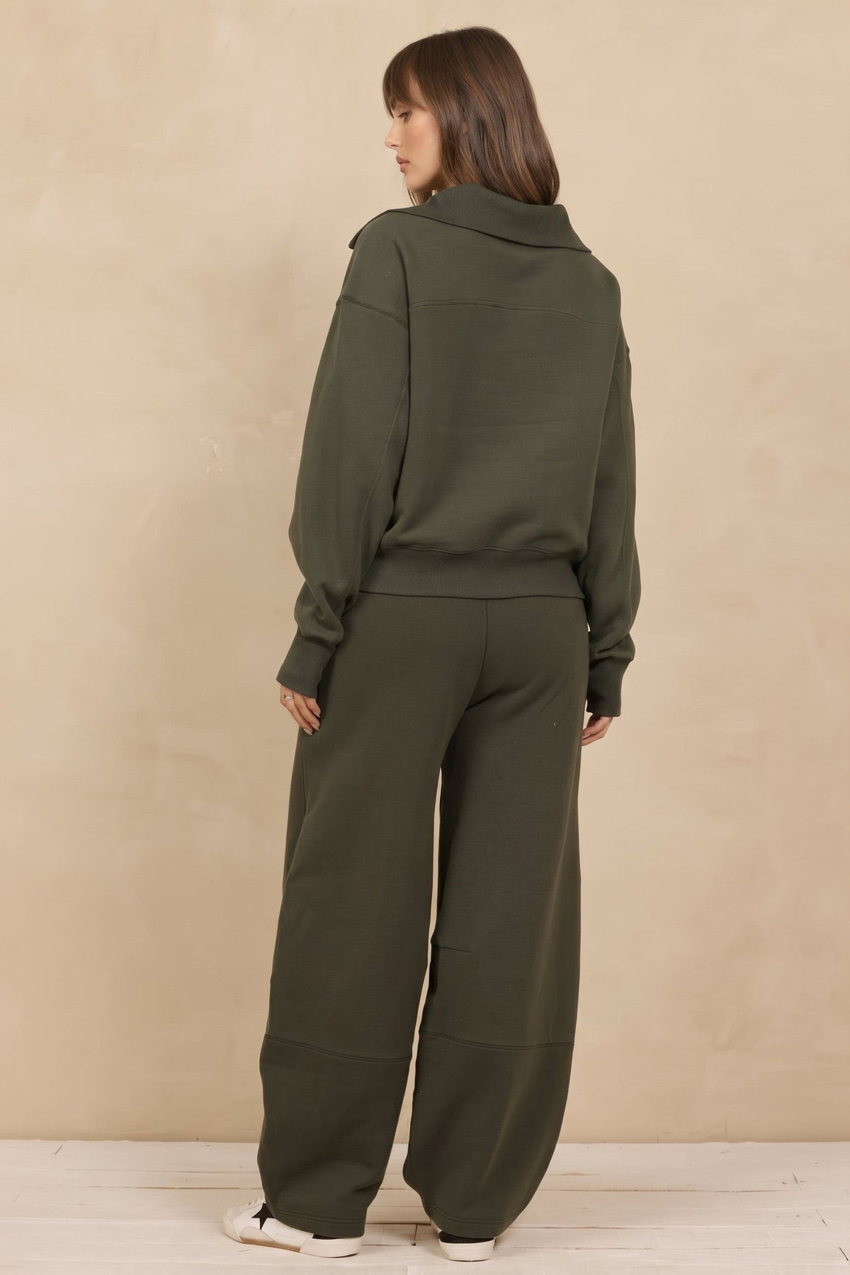 Soft Surf Wash Zippered Mockneck 2-Piece Set in Army Olive