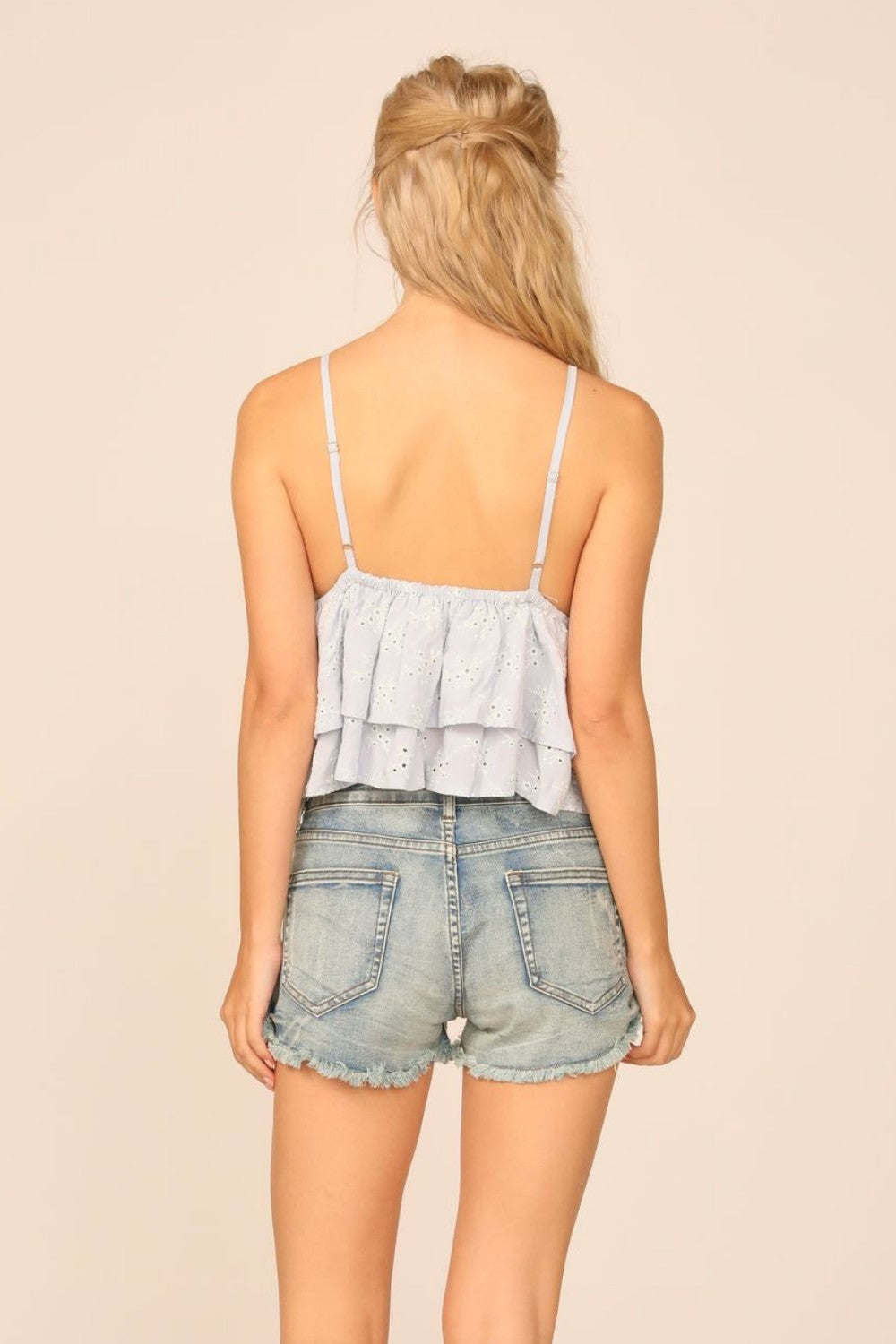 VH x OD - Chambray Blue W/ Ivory Eyelet Ruffle Tank Top