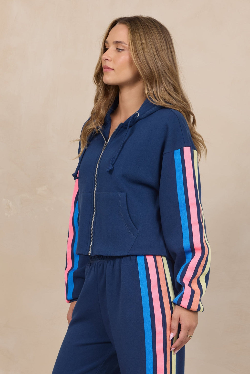Stripe Heather Fleece Zip Hoodie 2-Piece Set