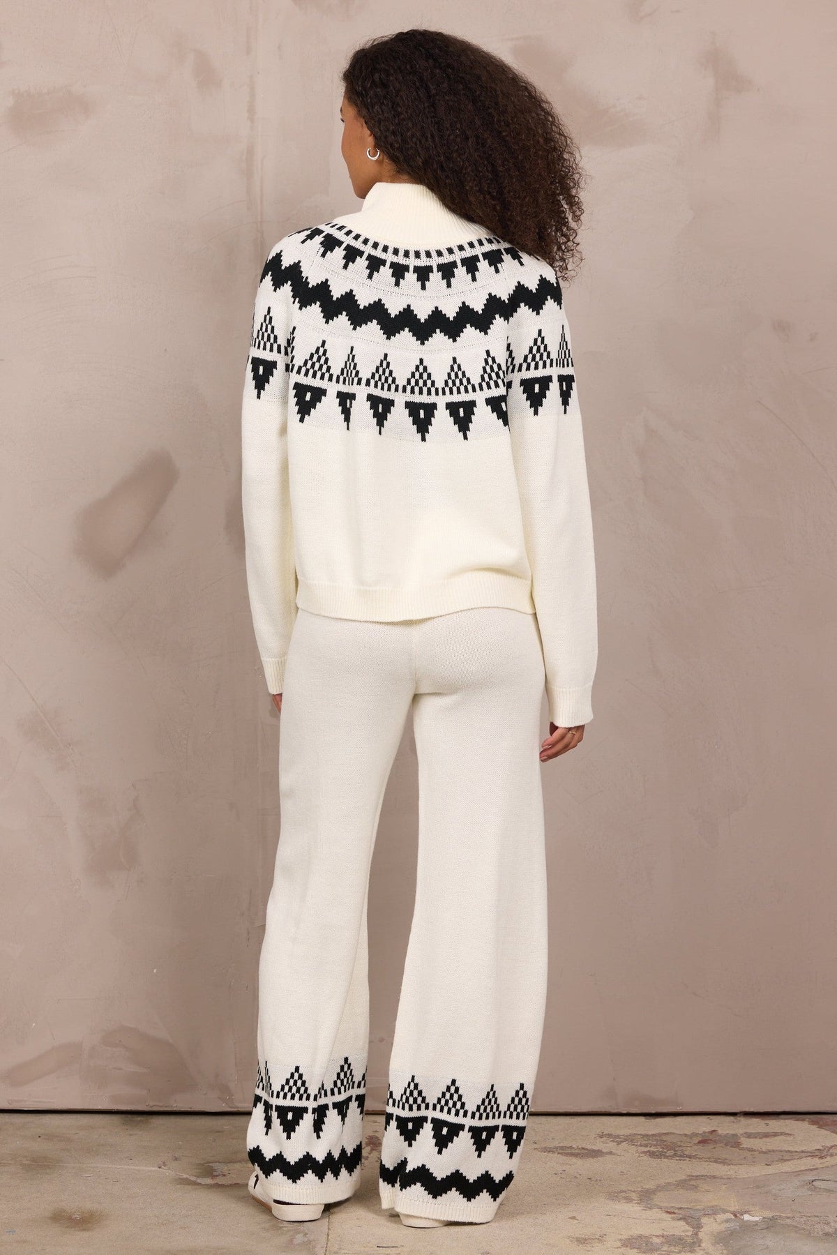 Knit Wide Leg Pant w/ Aztec Fair Isle