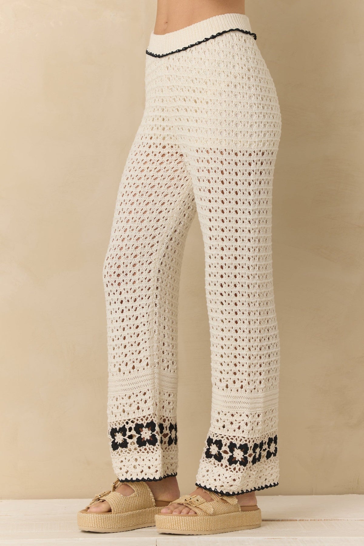 Crochet Floral Wide Leg Pants