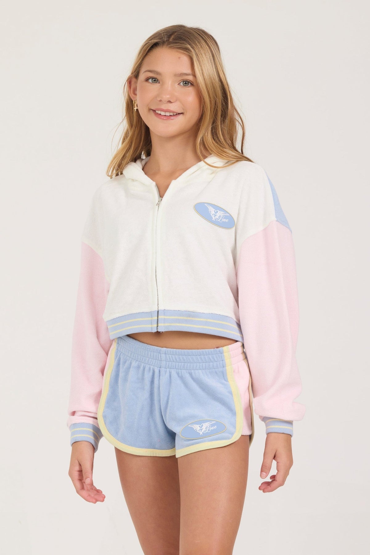 Kids Blue Terry Cloth Patch Short