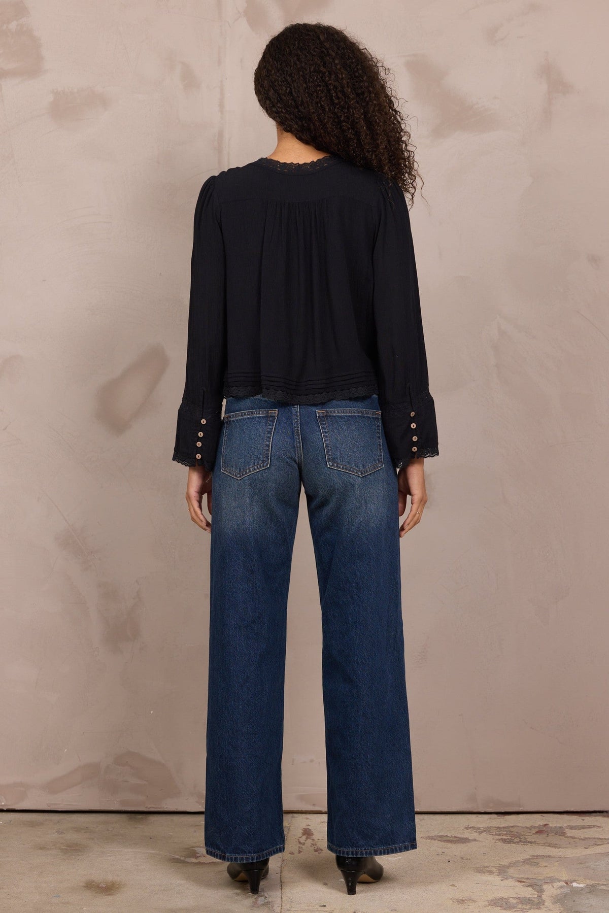 Black Long Sleeve Blouse w/ Lace Detail