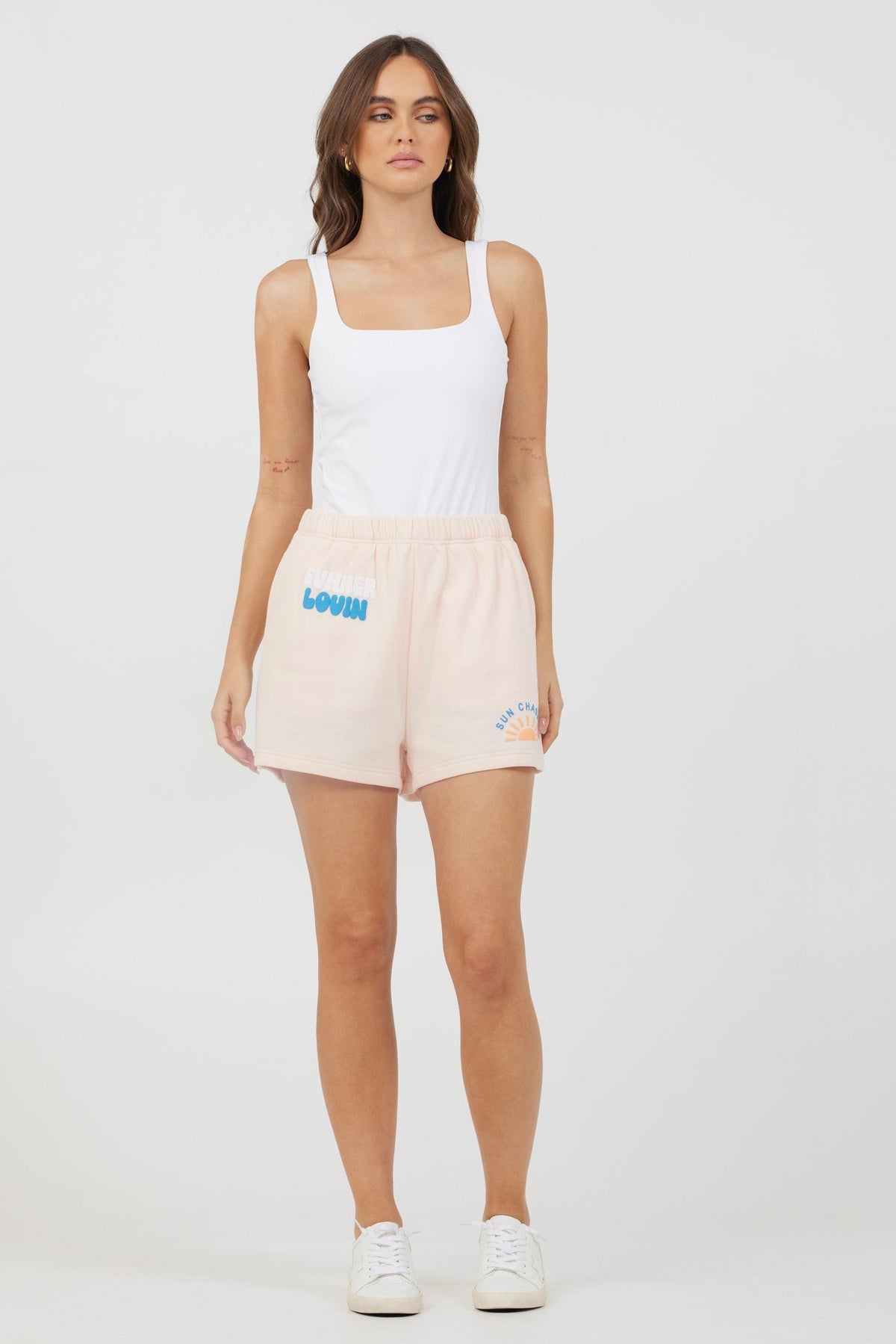 Peach Parfait W/ Multi Puff "Sunchaser" Surf Wash Shorts
