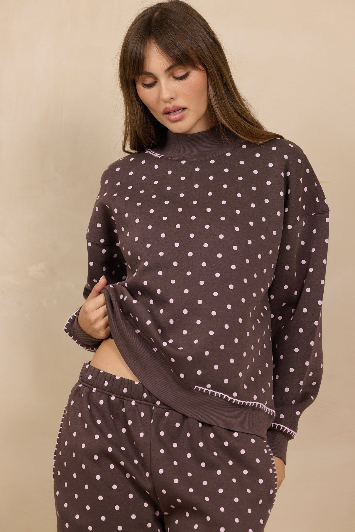 Printed Essential Fleece Mockneck W/ Whipstitch